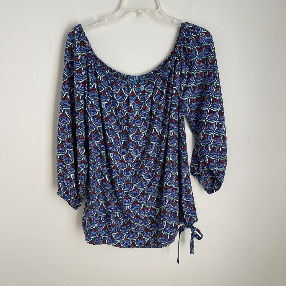 New Escapada Resort Wear Blue Poppy Scallop 3/4 Sleeve Freya Top